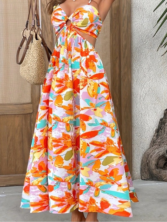 Amazon Dresses & Skirts - Amazon Floral Cutout Maxi Dress in Orange Multi